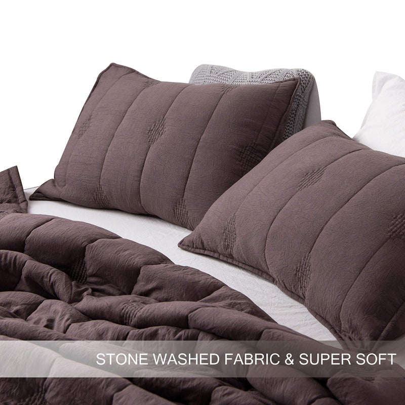 ANNA.Z HOME King Quilt Set, Lightweight Bedding Set, Washed Soft Fabric, Brown, Boho Embroidered Coverlet, All-Season, Machine Washable, 3-Piece Set, 1 Quilt + 2 Shams (Iron, King Set) - Image 3